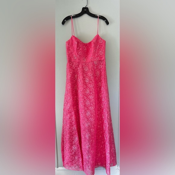 Monique Lhuillier Linda Pink Lace Maxi Dress Gown Size 8 NWT Evening Formal - Picture 7 of 9